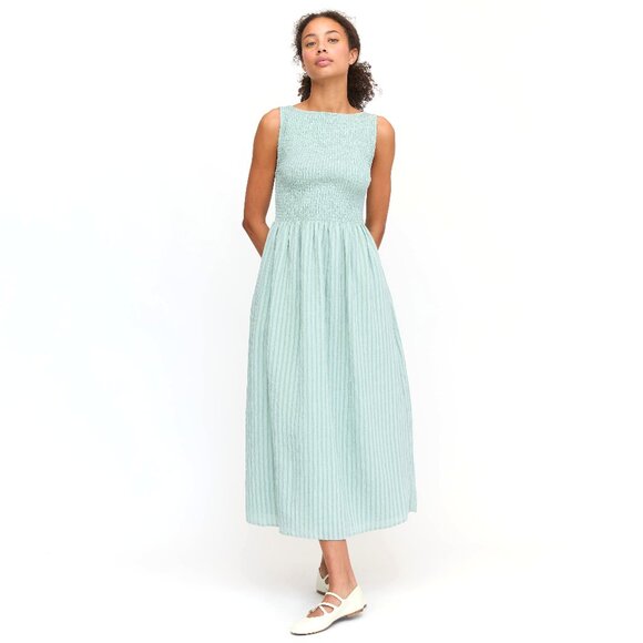 Hill House Cosima Nap Dress - Soft Green Tonal Seersucker Size M - Picture 1 of 2